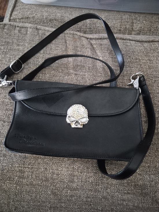 Harley-Davidson Handbags - Black Women’s Crossbody Bag with Crystal Skull Accent